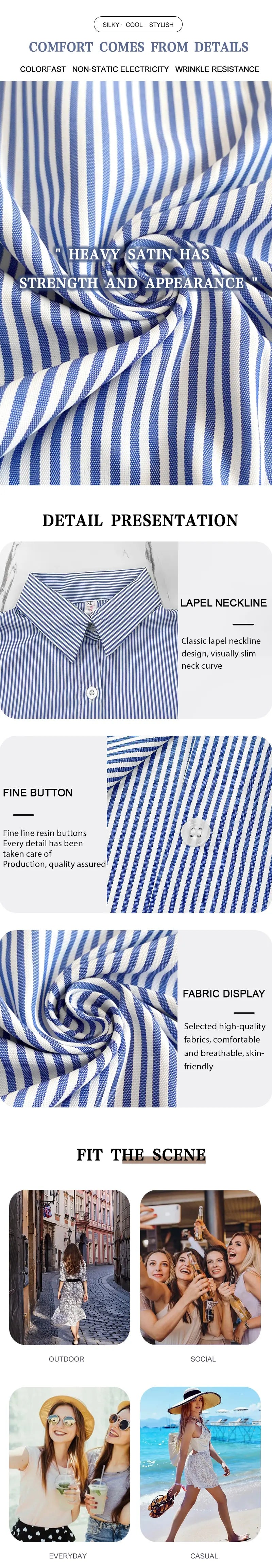 2024 New Women's Casual Shirt Comfortable Simple Striped Blue And White Classic Retro Spring And Autumn Long Sleeve Top