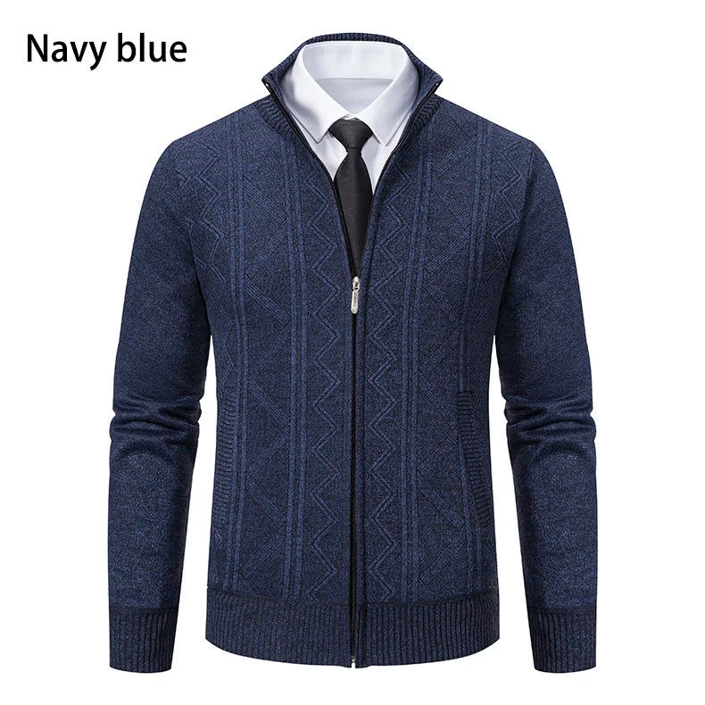 Thick Knit Jacket Men Autumn Winter Warm Stand Collar Knitted Cardigan Men's Smart Casual Sweater Coat Knitting Sweatercoat Man