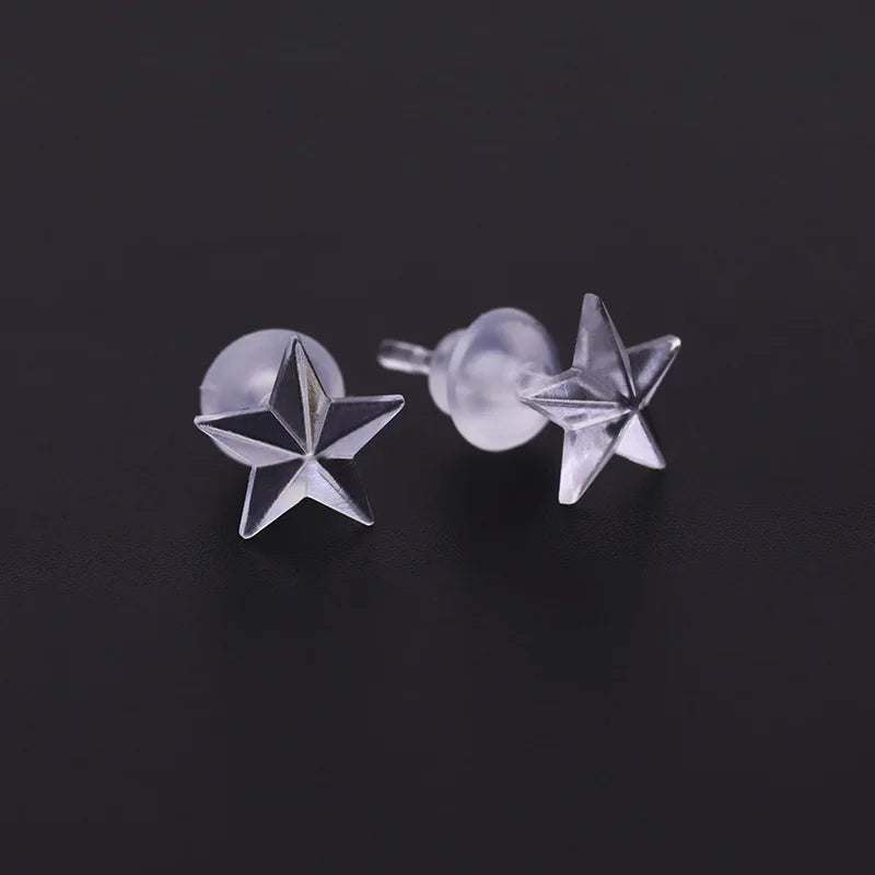 5Pair/set Clear Invisible Plastic Resin Soft Silicone Rubber Stud Earring Base Pins Piercing Retainer Prevent Allergy Jewelry