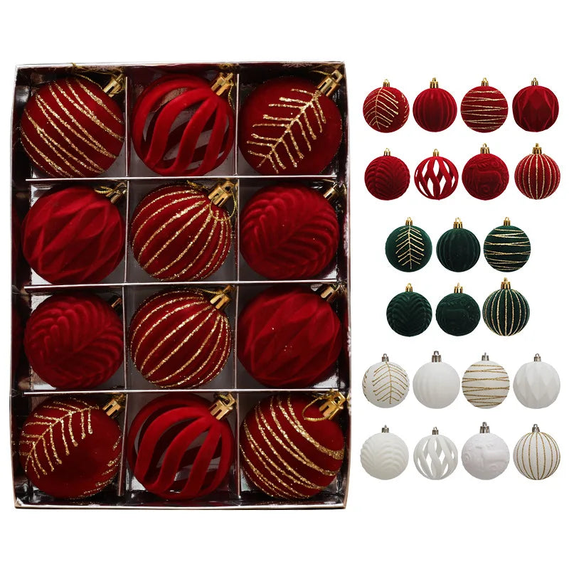 12pcs 6cm Wine Red Christmas Ball Ornaments Christmas Tree Party Decoration New Year Christmas Spheres Pendant Velvet Balls 2025