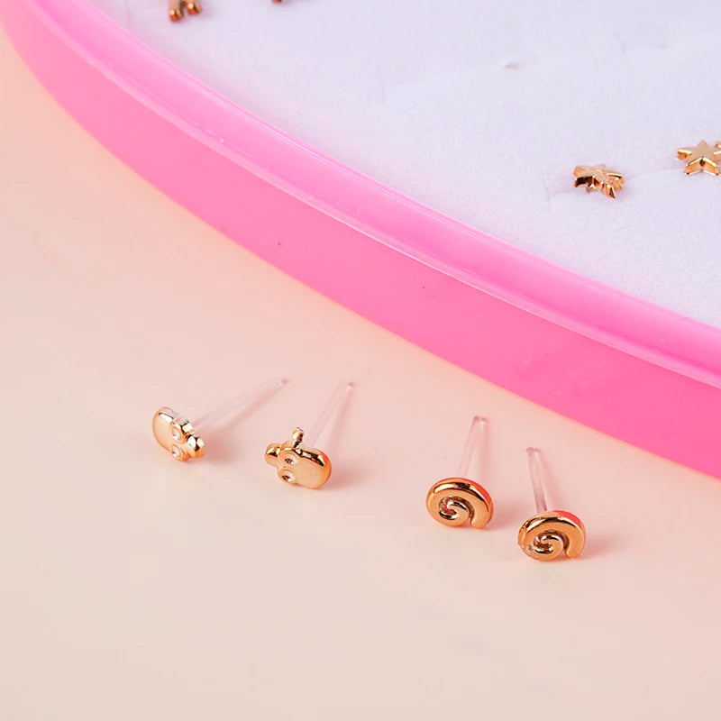 36Pairs/set Gold Color Lovely Mini Stud Earing Set Cute Heart Moon Stud Earrings For Girl Fashion Lady Daily Ear Jewelry Gifts