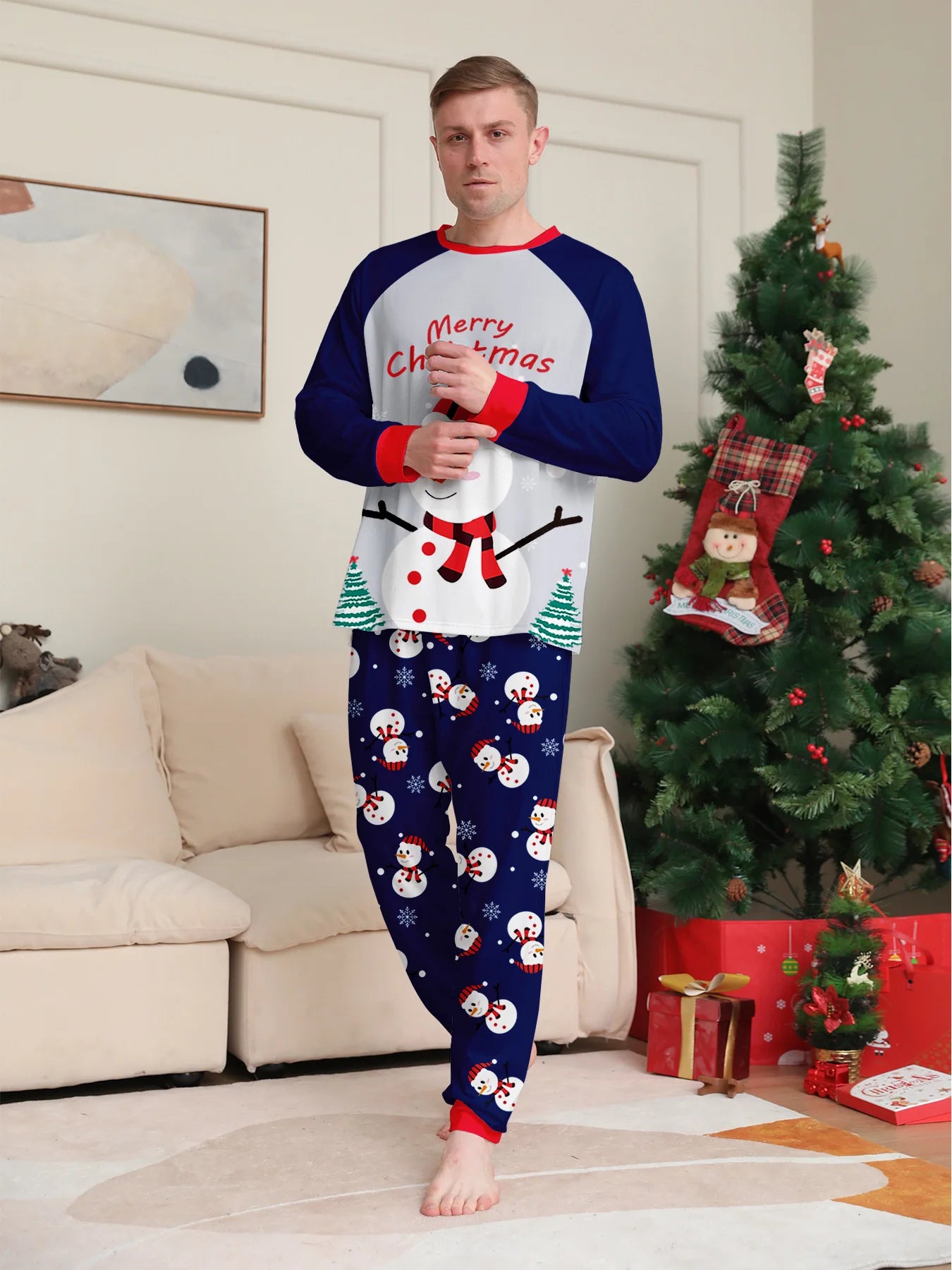 New Year's 2024 New Sleepwear for Sleeping White Snowman Parent Child Christmas Pajamas Cartoon Family Pajamas for Couples