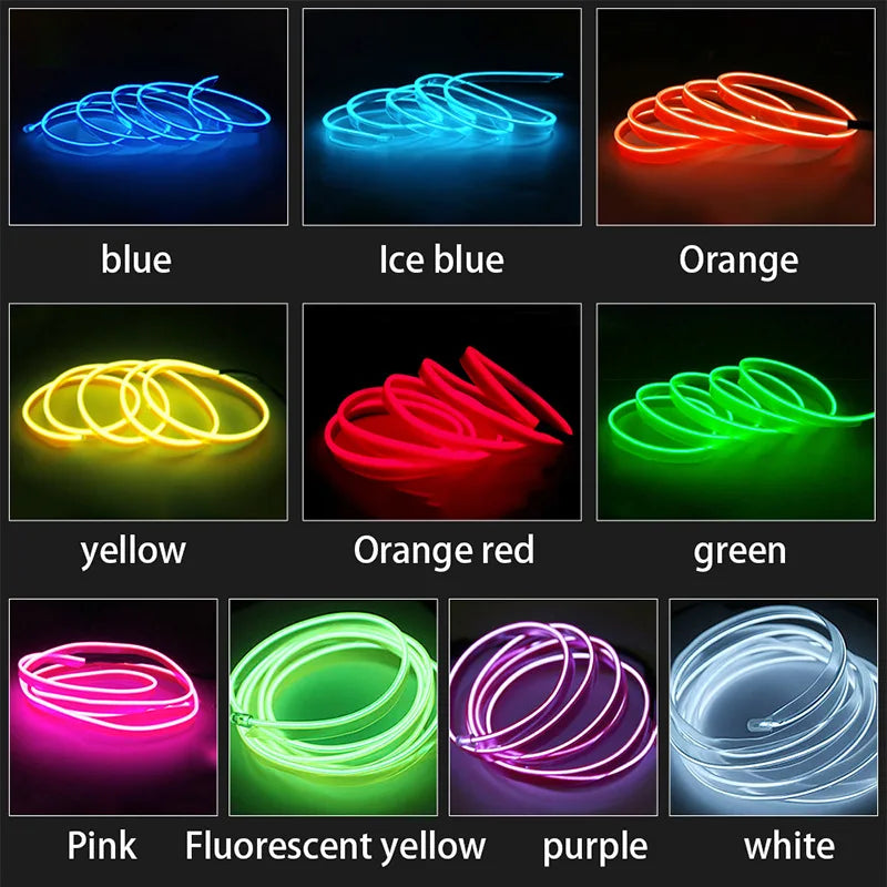 LED Car Interior Decoration Light EL Wiring Neon Strip For Auto DIY Flexible Ambient Light with USB Drive Ambient Lamp