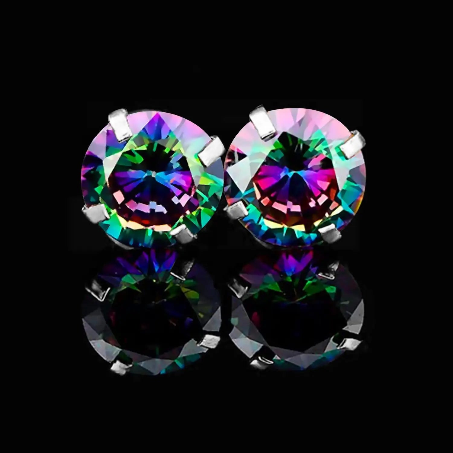 6mm CZ Screw Flat Back Earrings for Women Girls Hypoallergenic for Sensitive Ears New Design Rainbow Cubic Zirconia Stud Earring