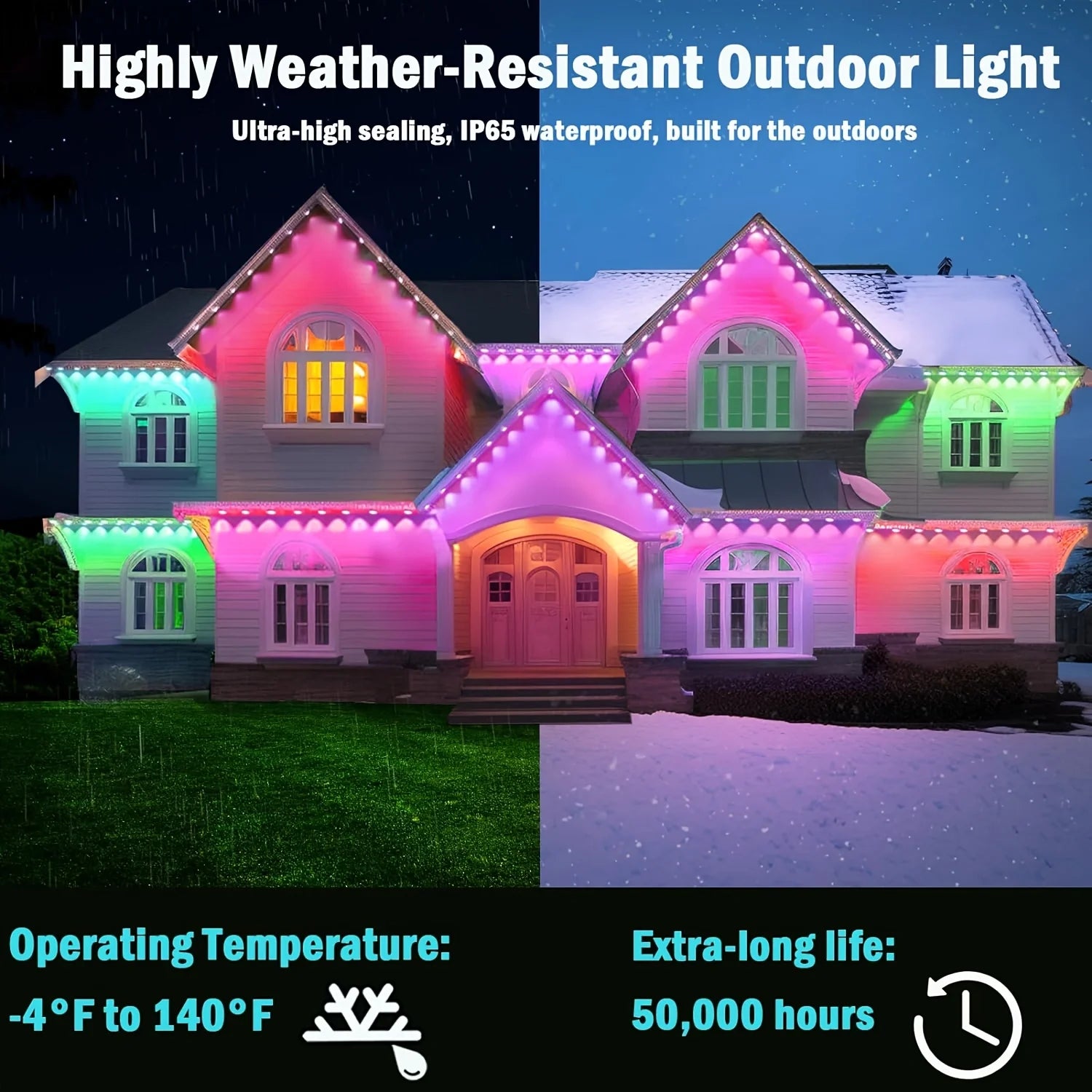 100FT 60 LED Permanent Outdoor Eaves LED Lights Waterproof RGB String Lights DIY Scene Christmas Birthday Holiday Party Lighting