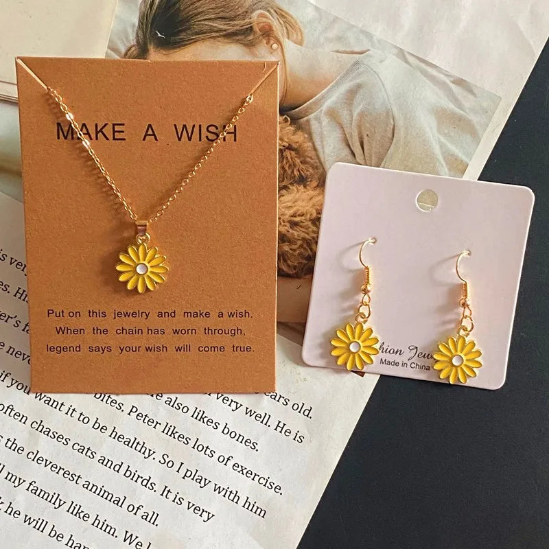 Fashion White Sunflower Pendant Jewelry Set for Women Girl Gift Romantic Necklace Earrings Set Trendy Jewelry Wholesale