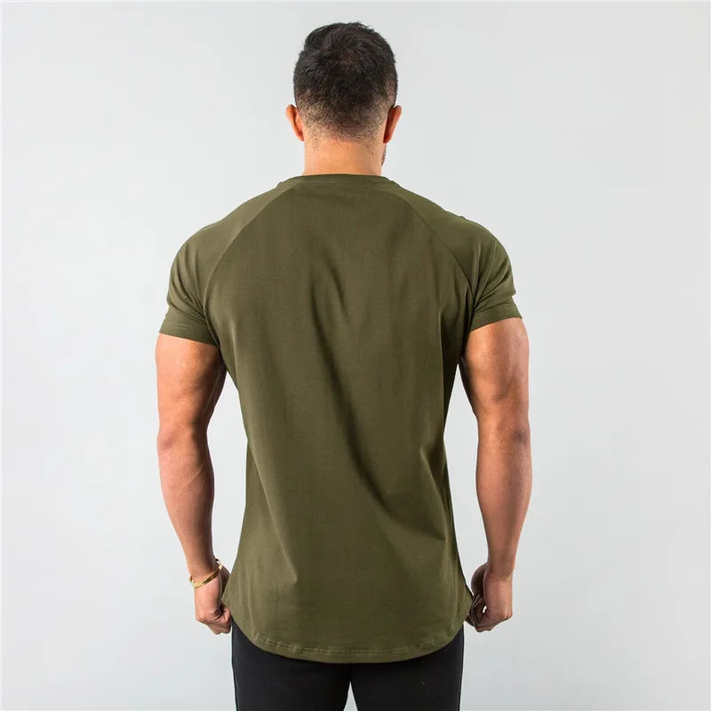 Cotton Plain Tops Tees Fitness Mens T Shirt Short Sleeve Muscle Joggers Bodybuilding Tshirt Male Gym Clothes Slim Fit Shirt