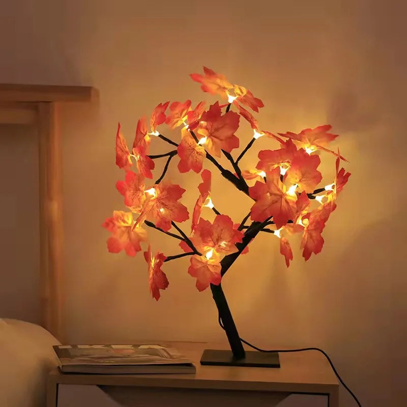 24 LED Fairy Flower Tree Table Lamps Maple Leaf Lamp Rose Night Light USB Operated Gifts for Wedding Party Hallowmas Decoration