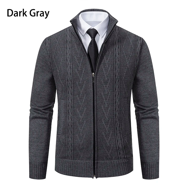 Thick Knit Jacket Men Autumn Winter Warm Stand Collar Knitted Cardigan Men's Smart Casual Sweater Coat Knitting Sweatercoat Man