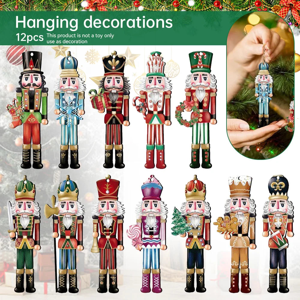 12/24/36Pcs Christmas Wooden Pendant Nutcracker Soldier Hanging Ornament Wood Gift For Xmas Tree New Year Party Home Decoration