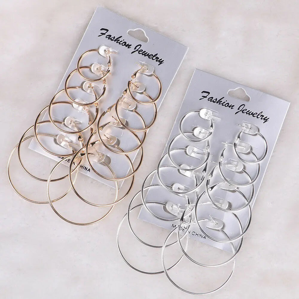 12Pairs/6Pairs/1Pair Simple Punk Hoop Earrings Set Big Circle  Jewelry for Women Girls Ear Hoops Earring Round Oversized