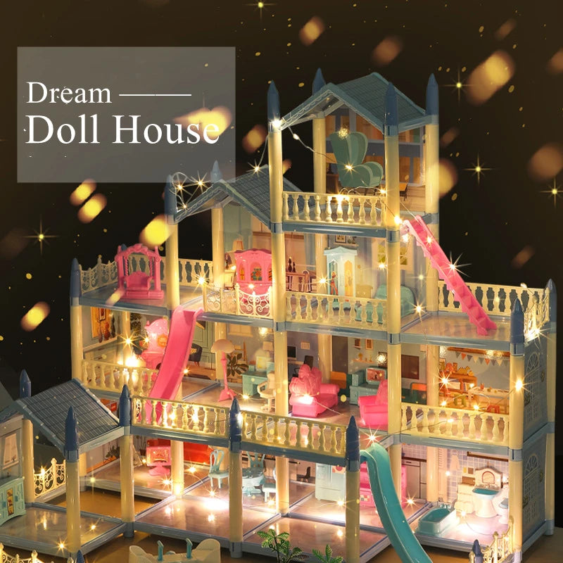 Diy Mini Doll House - 3d Assembling With Kids Walk-through Princess Castle, Led Lights, Birthday Surprise Toys