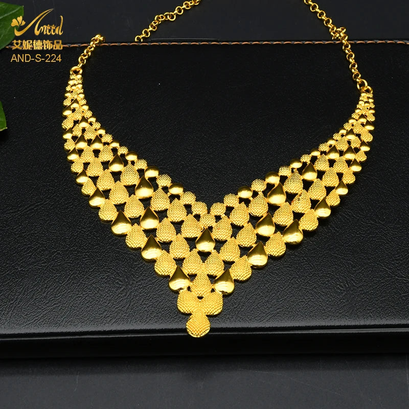 France Luxury 24k Gold Color Jewelry Set For Women Dubai Bridal Wedding Necklace And Earrings Set African Choker Party Gifts