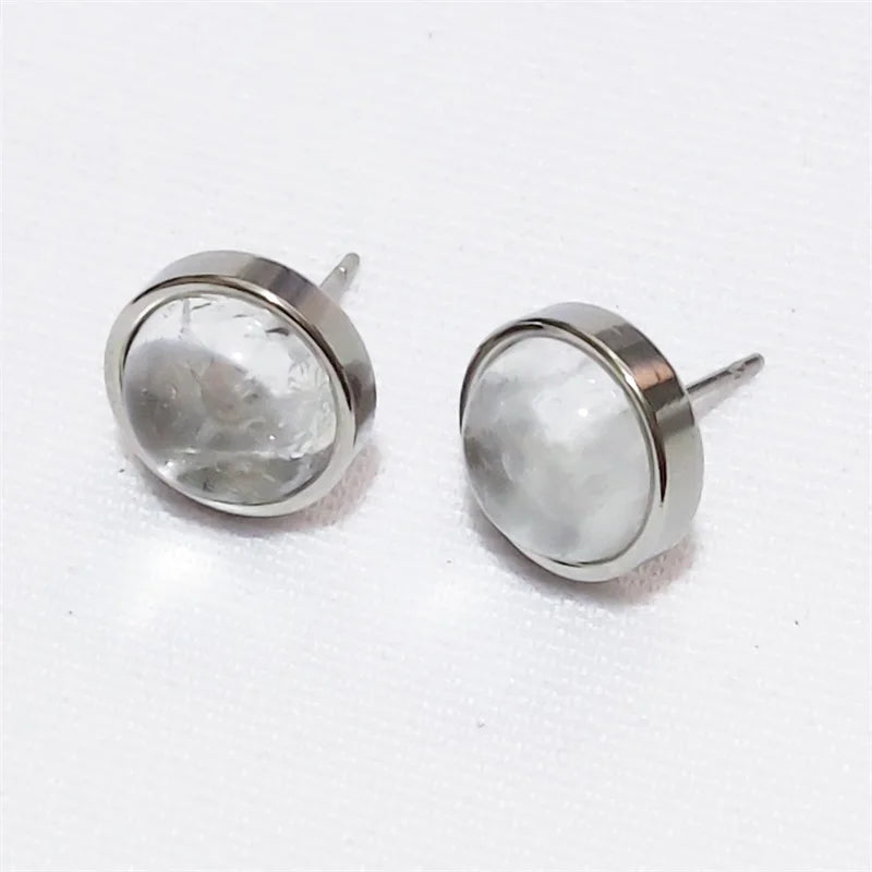 Natural Stone Earrings Healing Crystal Quartzs 10mm Round Beads Steel Stud Fashion Ear Jewelry for Women Girl Wholesale