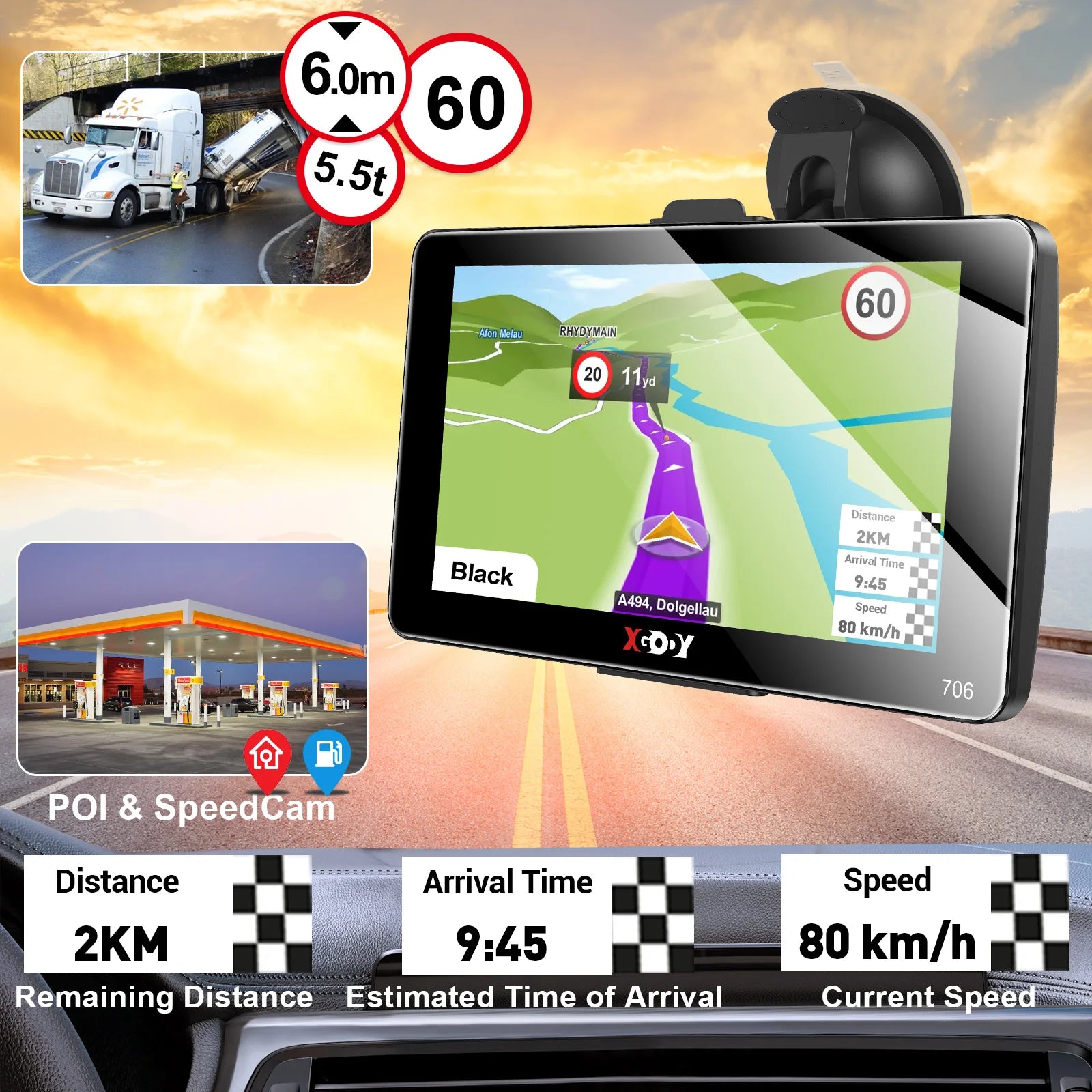 XGODY 706 Navigation Car GPS 7 Inch Truck Car 256M+8GB Capacitive Screen Navigator Camera Optional Upgrade Map Free