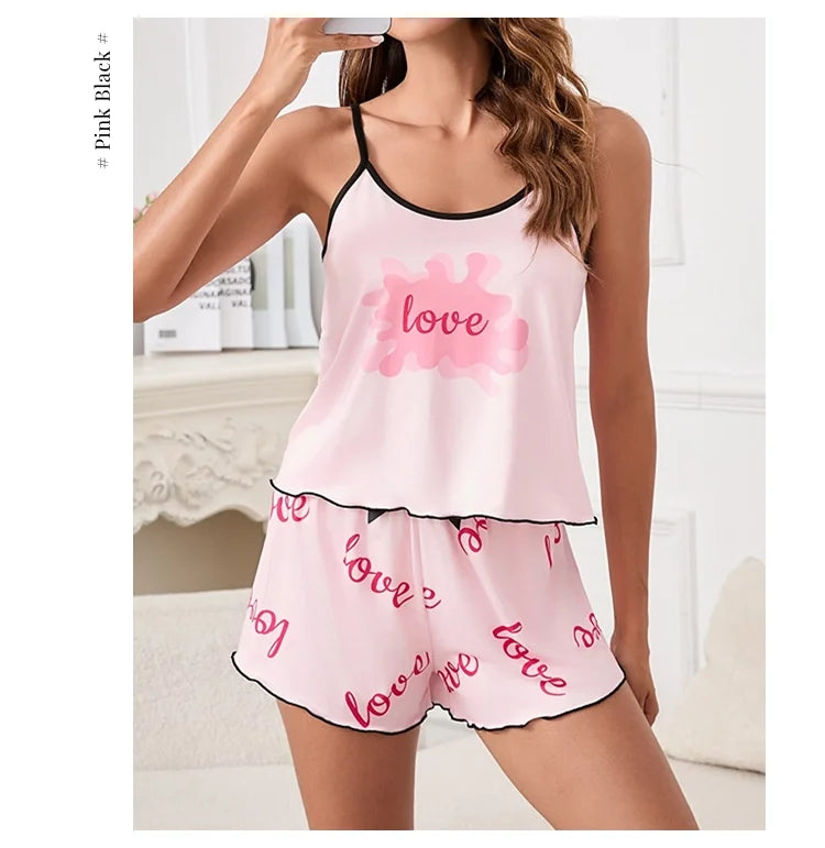 Women's Pajama Set Butterfly Print Sleepwear Summer Sleeveless Cami Tops & Shorts Pyjama Pjs Suit Soft  Home Clothes Loungewear