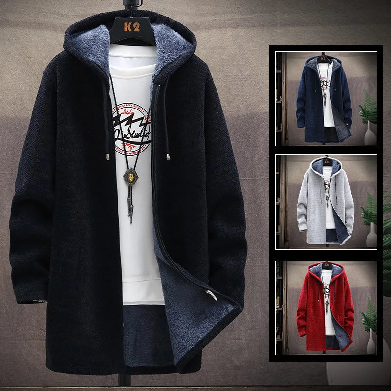 Spring Autumn Men's Sweater Coats Cardigans Hooded Slim Fit Long Solid Knitted Jacket Male Casual Sweater Cardigan Winter Coats