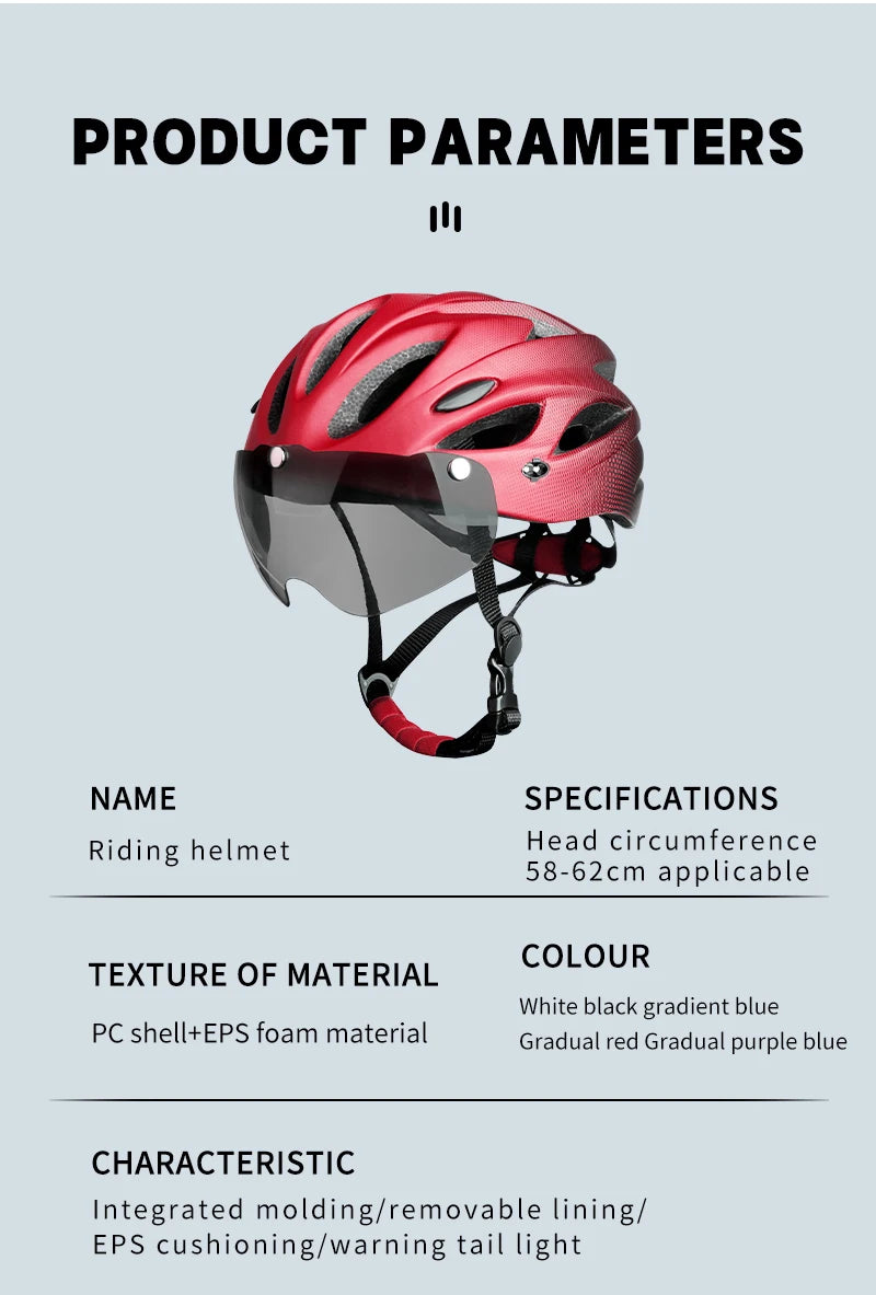 X-TIGER Adult Bike Helmet with LED Rear Light Dual Mode Goggle Cycling Helmet Fit 58-62cm Lightweight Breathable Bicycle Helmets