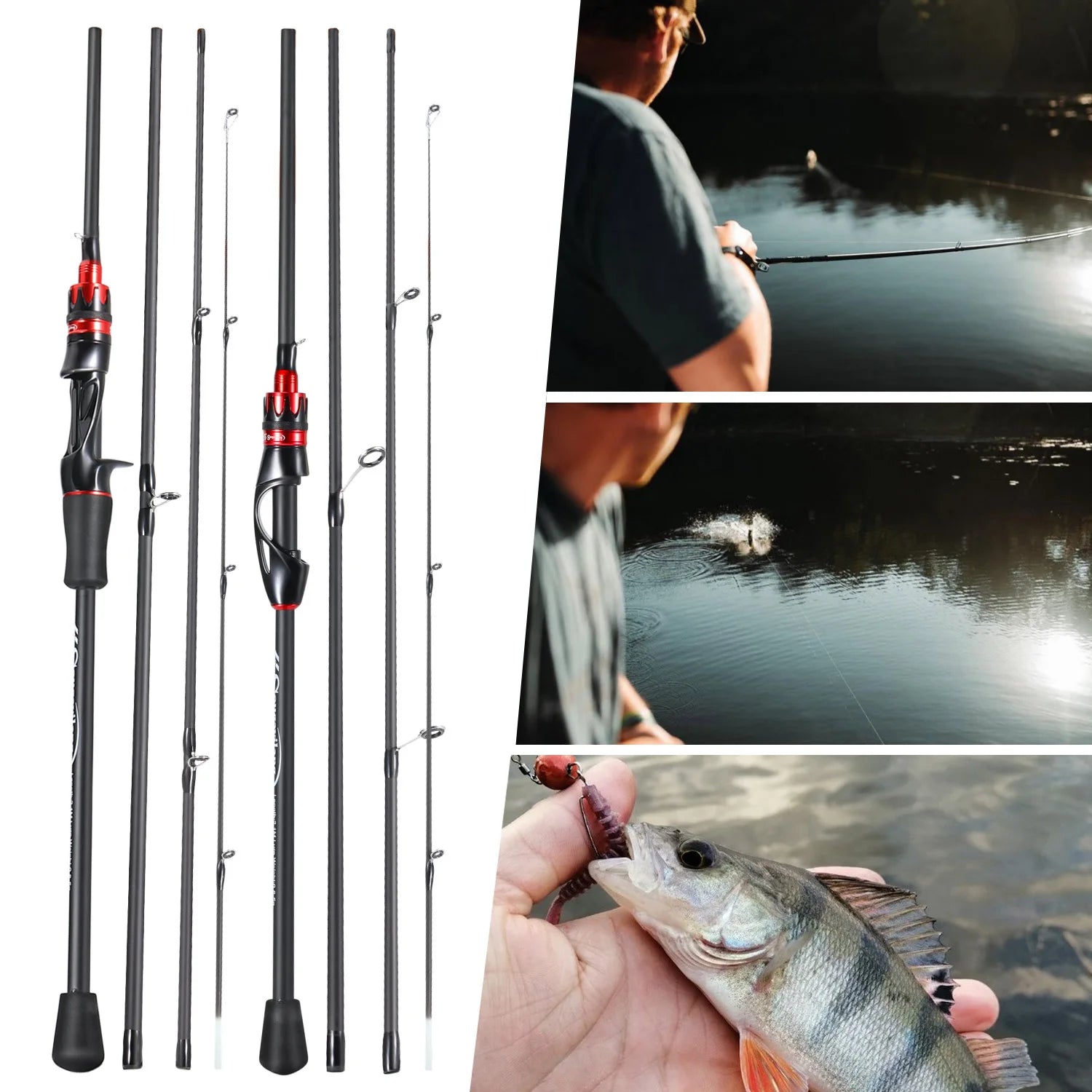 Sougayilang Casting Spinning Fishing Rod 2.1m UltraLight Carbon Fiber Rod Pole 4 Section with EVA Handle 0.8-5g Lure Weight