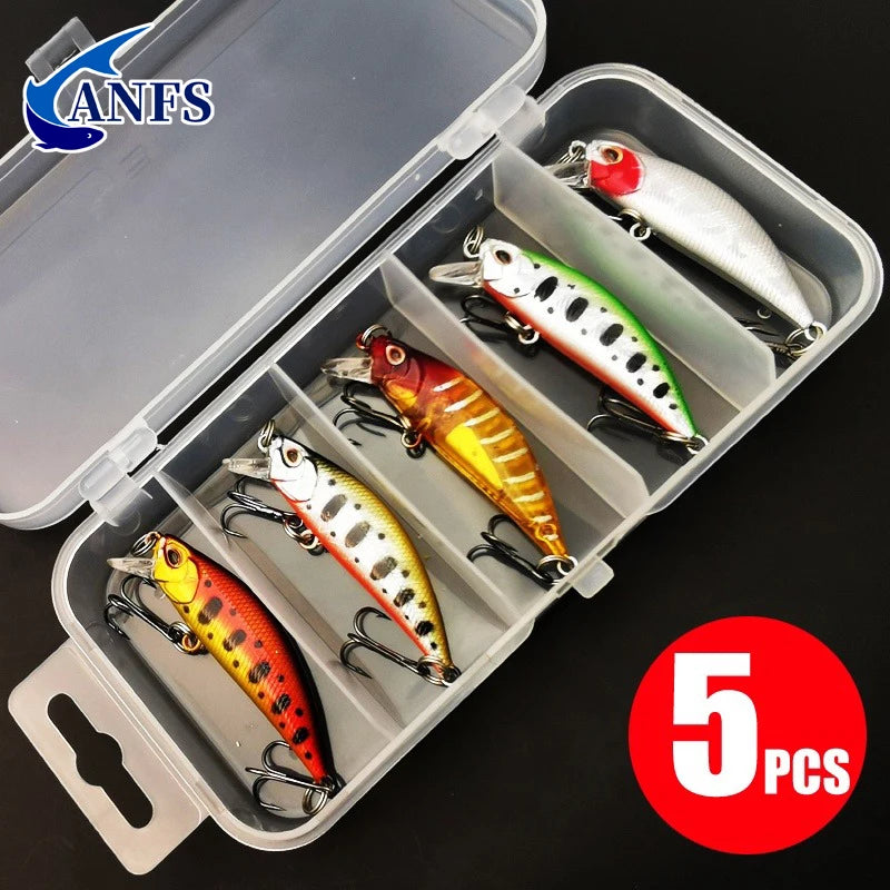 5pcs Fishing Lures Kit Sinking Minnow Trout Artificial Bait Crank Bait Bass Fishing Tackle