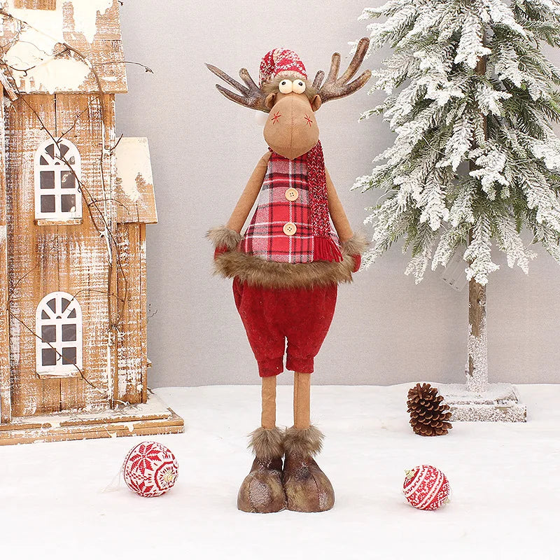 Large Standing Reindeer Plush Doll Christmas Decoration Retractable Reindeer Doll Toy Ornaments For Home New Year Gift For Kids