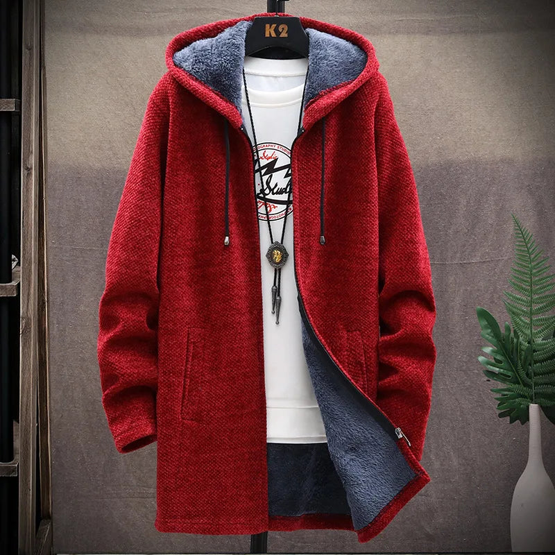 Spring Autumn Men's Sweater Coats Cardigans Hooded Slim Fit Long Solid Knitted Jacket Male Casual Sweater Cardigan Winter Coats