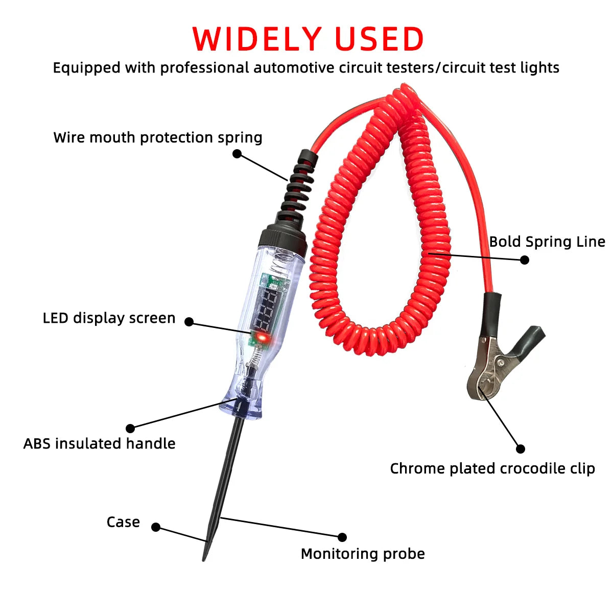 Voltage Circuit Tester for Car Truck Digital Led Long Probe Pen Bulb Automobile Diagnostic Tools Auto Repair 6V 12V 24V 90V DC