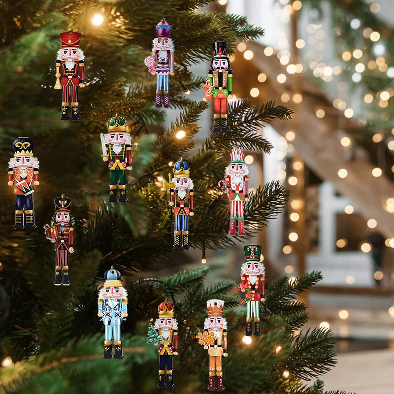 12Pcs Christmas Nutcracker Wooden Ornaments Nutcracker Soldier Wood Pendants Xmas Tree Hanging Decoration For Home 2025 New Year