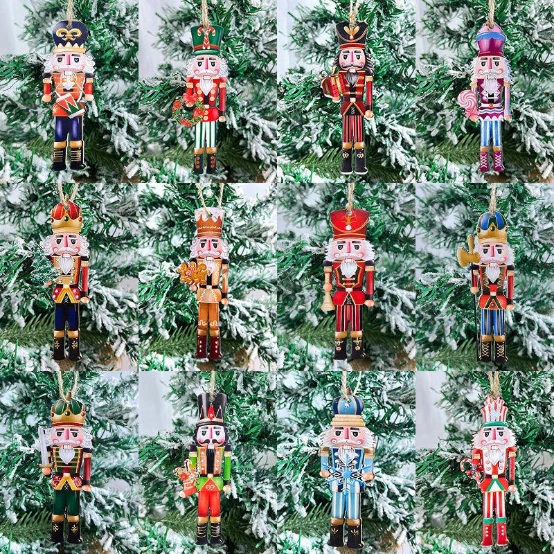 12Pcs Christmas Nutcracker Wooden Ornaments Nutcracker Soldier Wood Pendants Xmas Tree Hanging Decoration For Home 2025 New Year