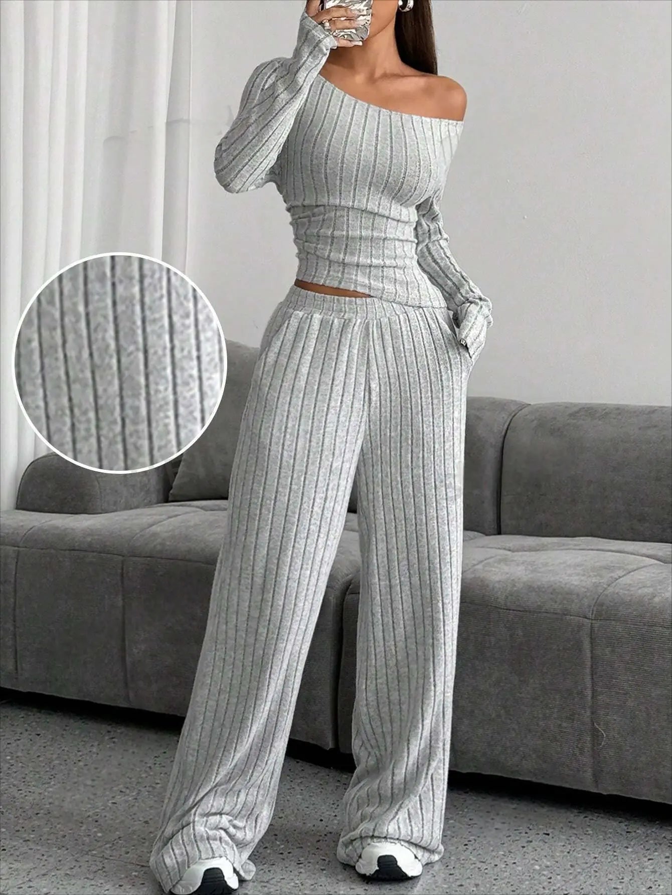 2024 Spring Knitted 2 Piece Sets Women Tracksuit Long Sleeve Vintage Sweater Crop Top Flare Pants Stretch Matching Suit Outfit