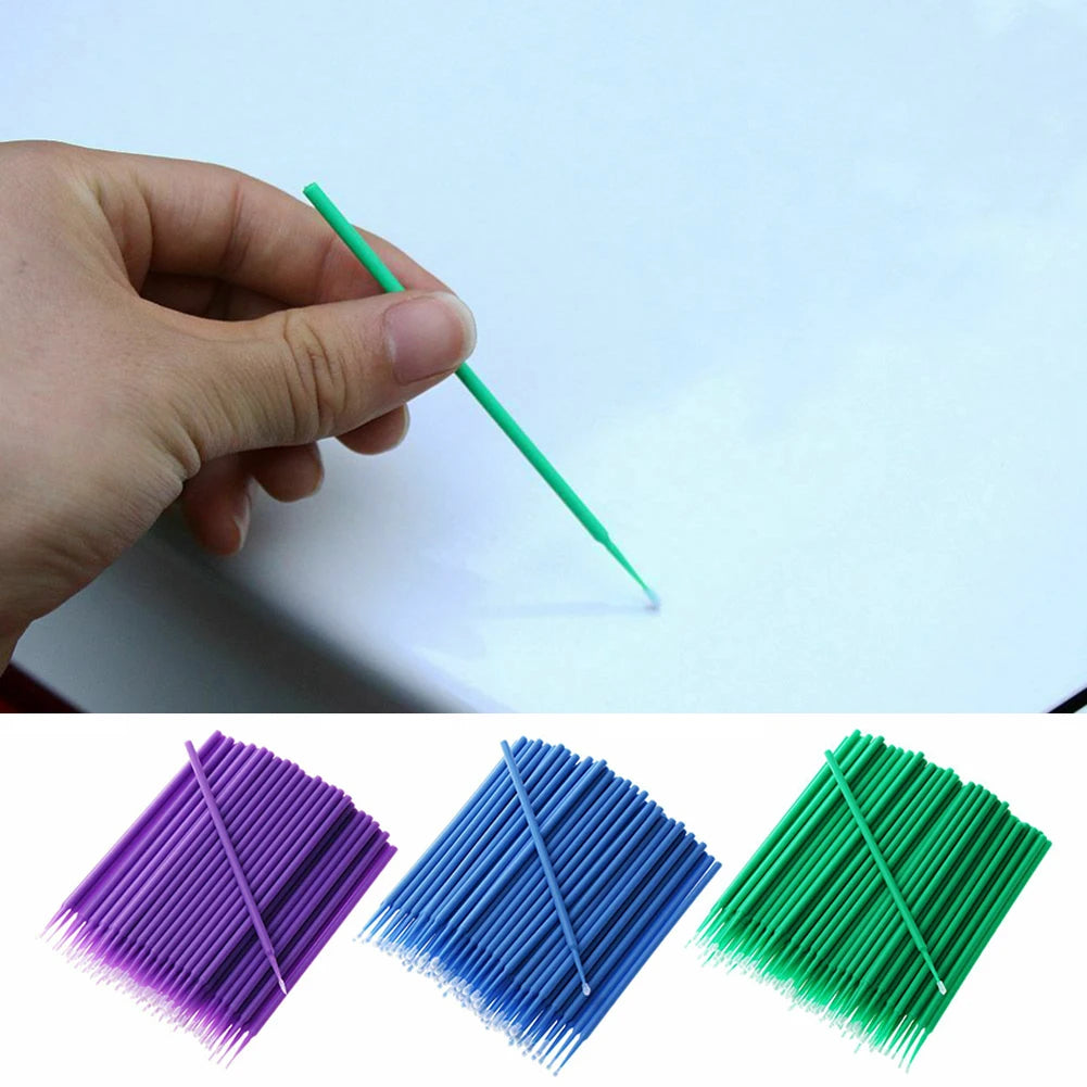 100Pcs Up Paint Micro Brush Tips 1.5mm Mini Car Touch Up Paint Micro Brush Purple Auto Applicator Sticks Detailing Car Products