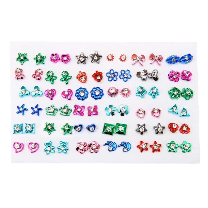 Randomly Mixed Butterfly Bowknot Flower Heart Small Plastic Stud Earrings Set For Women Girl Mixed Styles Star Moon Jewelry