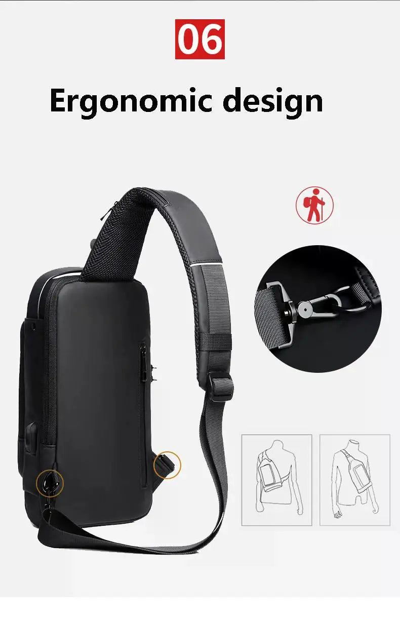 Men Anti Theft Chest Bag Shoulder Bags USB Charging Crossbody Package School Short Trip Messengers Bags Men's Oxford Sling Pack