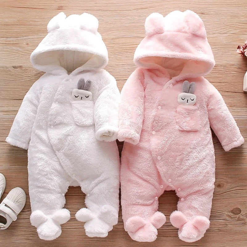 Autumn and Winter New Baby Plush Climbing Clothes Baby Warm and Thick Cartoon Dog Rabbit Cute Cotton Clothes for 0-2 Years