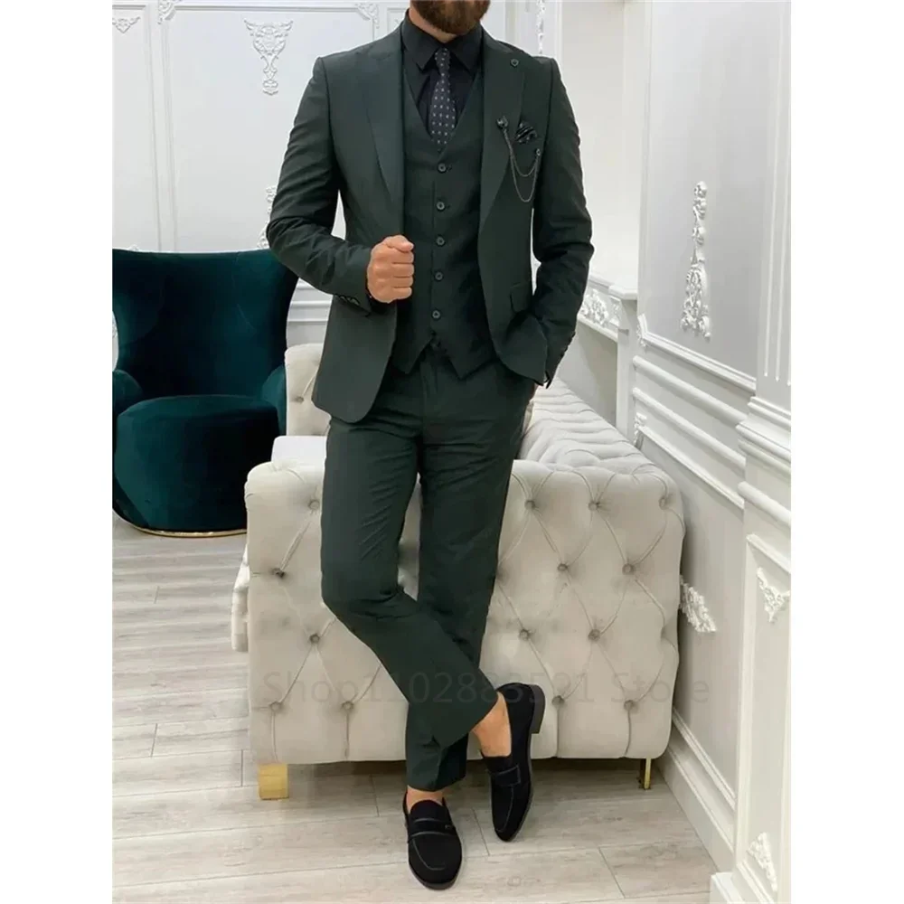 Men Suits 3 Pieces For Wedding Tuxedo Formal Sim Fit Jacket Vest Pants Groom Notched Lapel Single Breasted (Blazer+Vest+Pants)