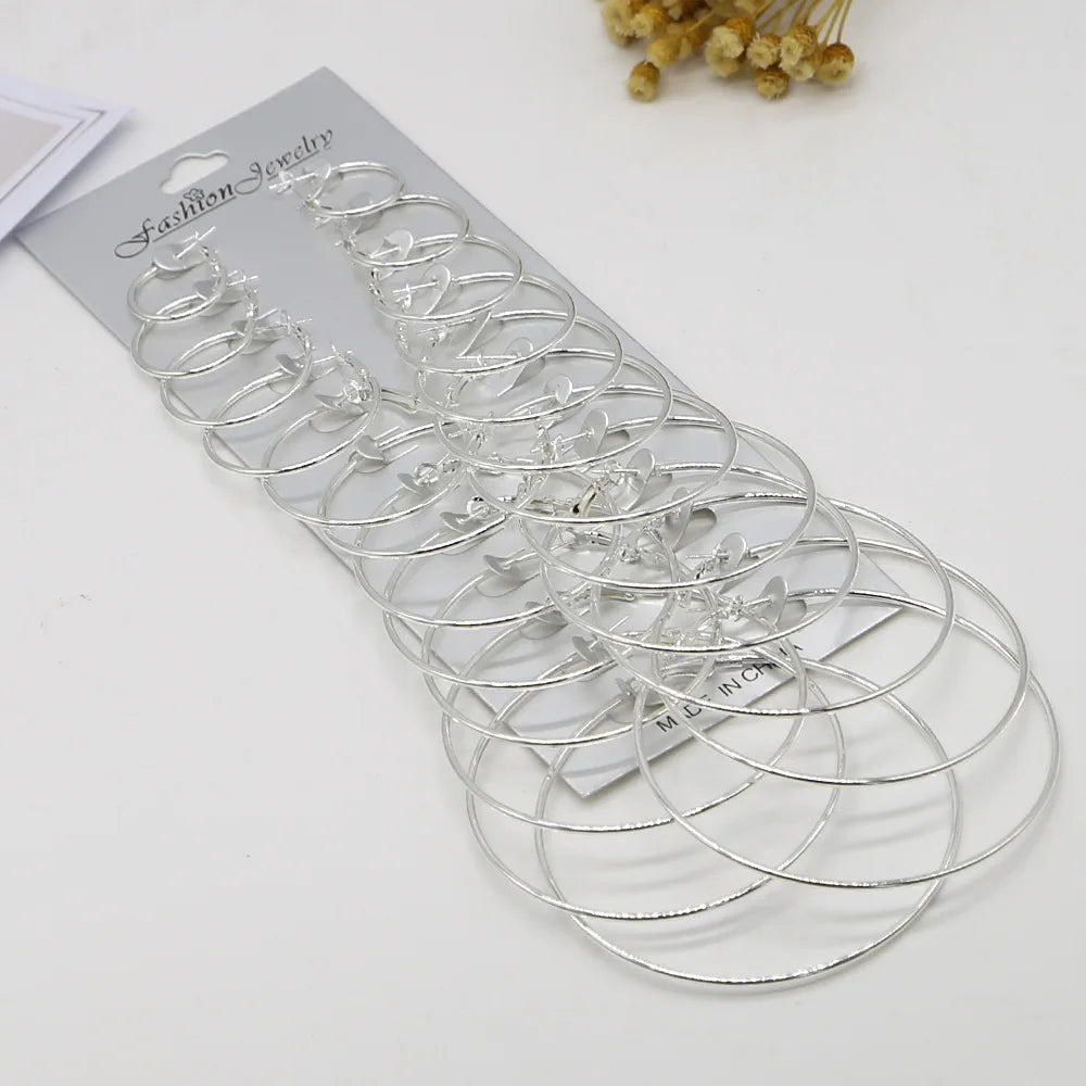 12Pairs/6Pairs/1Pair Simple Punk Hoop Earrings Set Big Circle  Jewelry for Women Girls Ear Hoops Earring Round Oversized