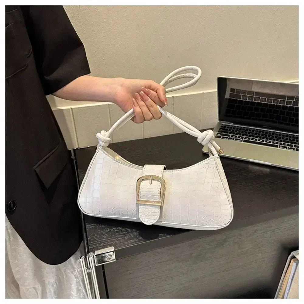 2024 New Fashion Solid Color French Small Hand Baguette Bag French Texture Popular Bag White Underarm Bag Female