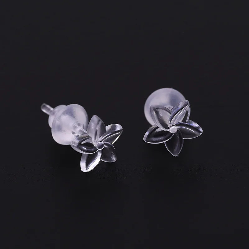 5Pair/set Clear Invisible Plastic Resin Soft Silicone Rubber Stud Earring Base Pins Piercing Retainer Prevent Allergy Jewelry