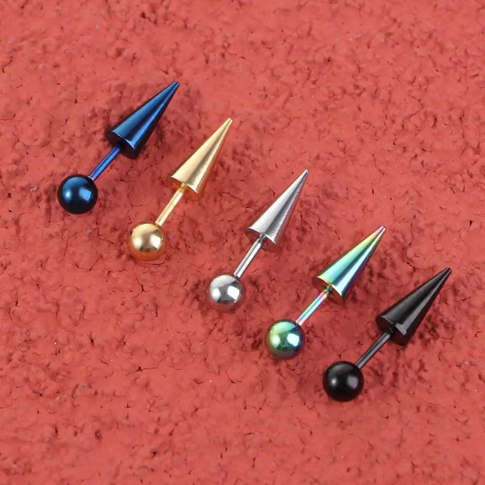 2 Pcs Men Spike Cone Tip Round Ball Fashion Jewelry Ear Stud Titanium Steel Piercing Earrings