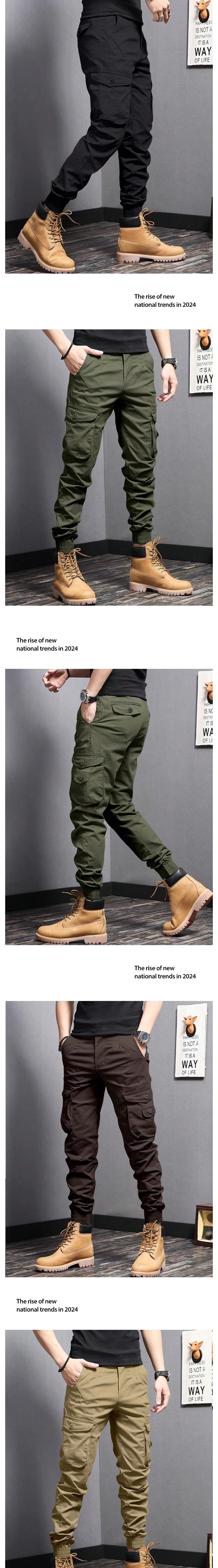 Casual Side Flap Pockets Workwear Tapered Pants, Men's Cargo Pants For Spring Fall Outdoor