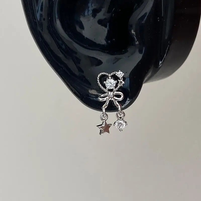 1pcs Quality Love Star Zircon 316L Stainless Steel Ear Bone Nail Y2K Silver Color Earring for Women Cochlear Accessorie