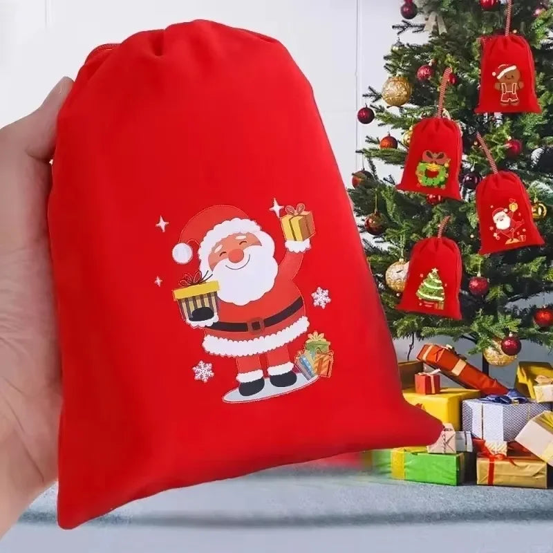 20pcs Christmas Gift Bags Drawstring Bags for Children Candy Bags Drawstring Drawstring Gift Bags Red Christmas Flannel Bags