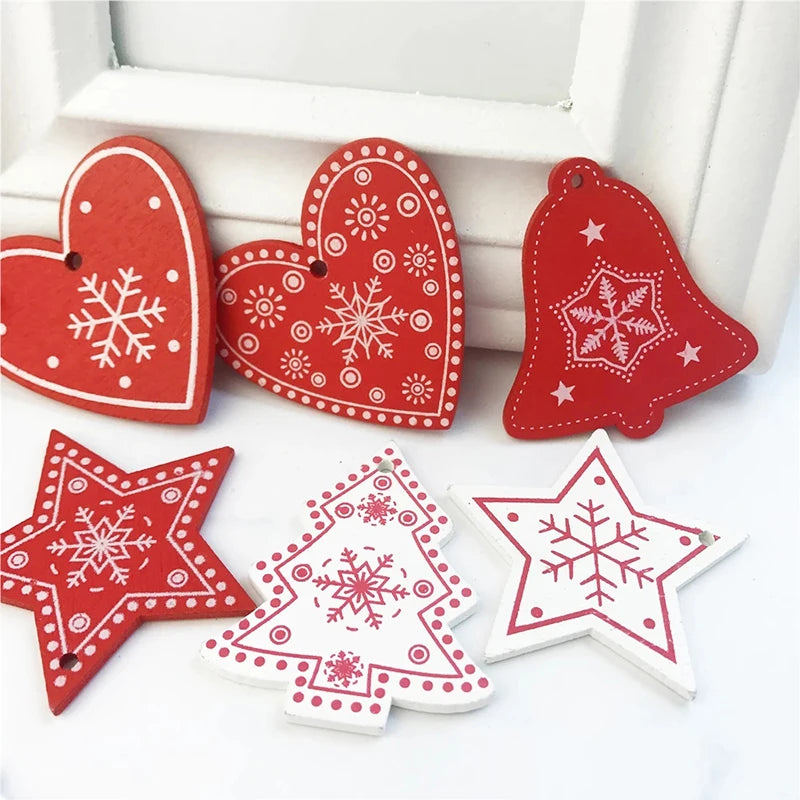 10pcs/set Wooden Chirstmas Tree Hanging Decoration Christmas Ornaments Snow Elk Pendants Home Party New Year Gift Decor