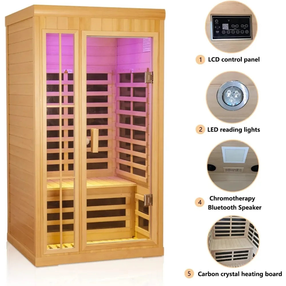 Outdoor Hot Tubs & Accessories 1-2 Person Infrared Sauna Room, Low Electromotive Force Infrared Sauna Room for Ironwood Wood