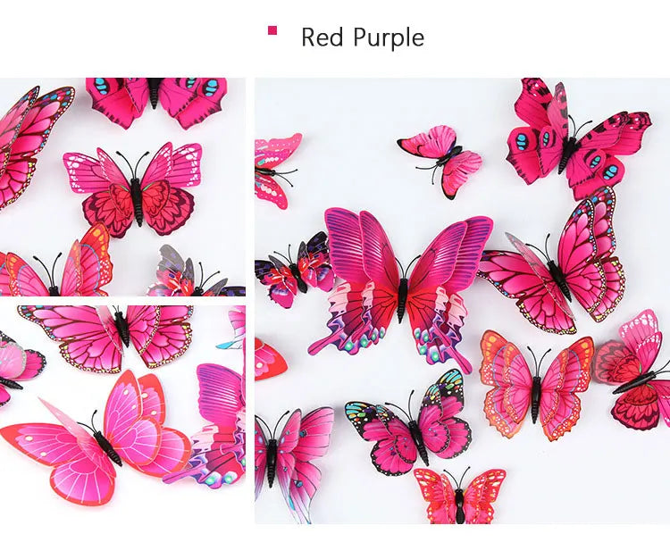 12pcs 3D Double Layer Butterflies Wall Stickers Living Room Decor Wedding Kids Room Decoration DIY Wall Art Magnet Stickers