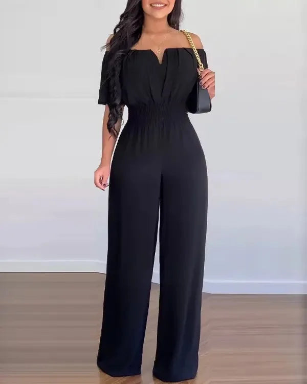 Summer Fashion Printed Wide Leg Jumpsuit Women Sexy Slash Neck Off-shoulder High Waist Jumpsuit Womem