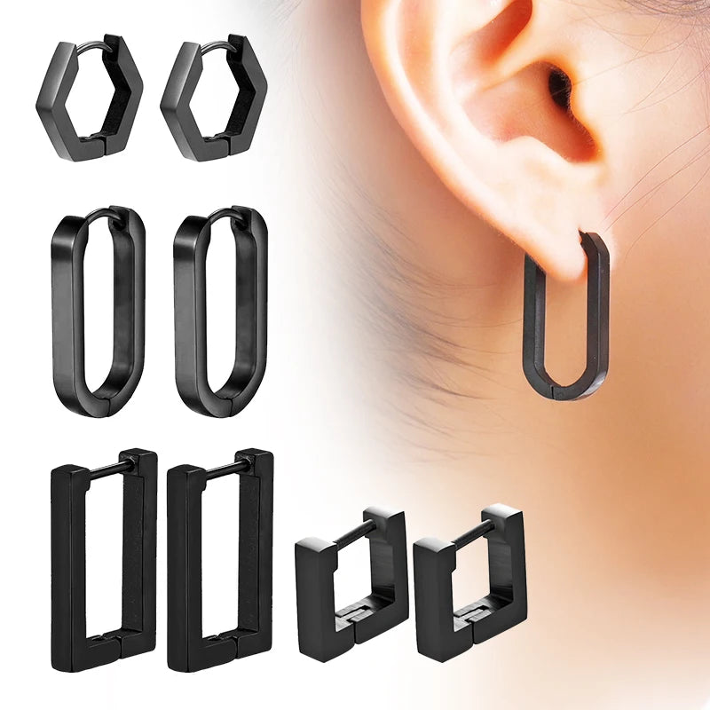 4 pairs Multiple Styles Punk Black Stainless Stud Earrings For Men and Women Gothic Street PopHip Hop Street Ear Jewelry Gifts