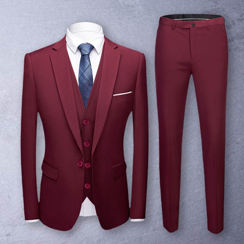 Men Suit Male Blazer Vest Pants Set Temperament Single Breasted Buttons Suit Top Pants Wedding Banquet Prom Formal Groom Suit