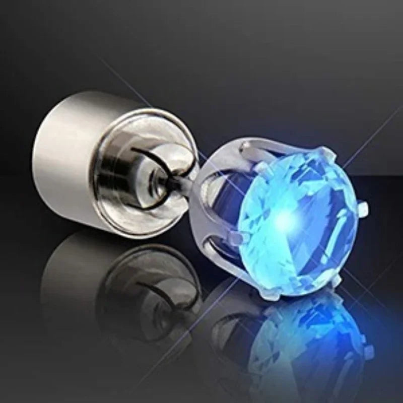 2PCS Colorful LED Luminous Studs Square Zircon Earrings Men Women Bar Rave Wedding Party Ear Stud Jewelry Glowing Earring