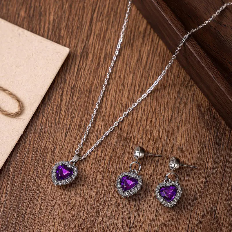 1 Set Crystal Heart Pendants Necklaces and Drop Earring for Women Wedding Bride Fashion Jewelry